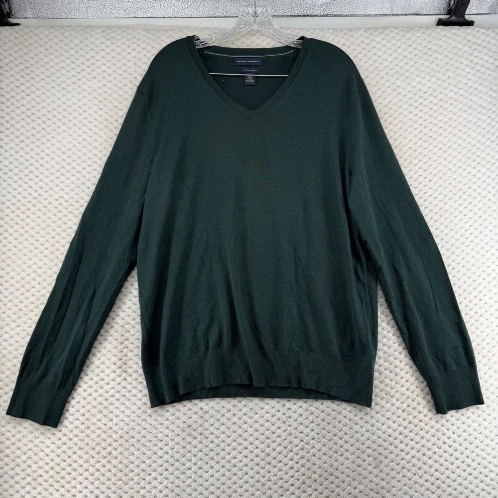 Banana Republic V-Neck Sweater Men Large Green Silk Cotton Cashmere Luxury Blend